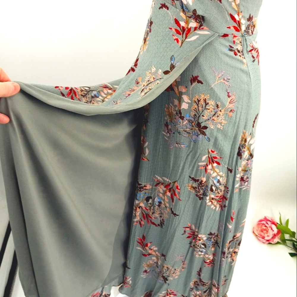 Lulu's Maxi Dress Size S Seafoam Green Floral Print Surplice Front Wrap Skirt - Picture 3 of 15